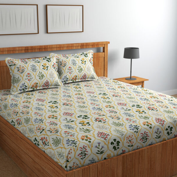 CHHILAKIYA 210 TC MICROFIBER PRINTED DOUBLE BEDSHEET WITH PILLOW COVERS