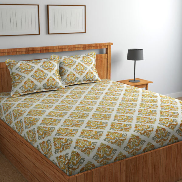 CHHILAKIYA 210 TC MICROFIBER PRINTED DOUBLE BEDSHEET WITH PILLOW COVERS