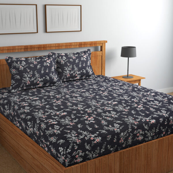 CHHILAKIYA 210 TC MICROFIBER PRINTED DOUBLE BEDSHEET WITH PILLOW COVERS